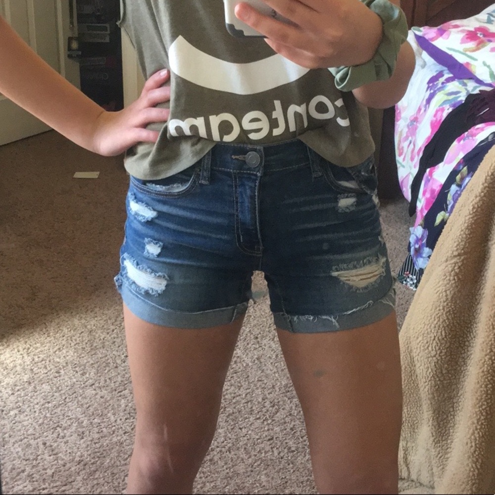 Ripped Cuffed Jean Shorts